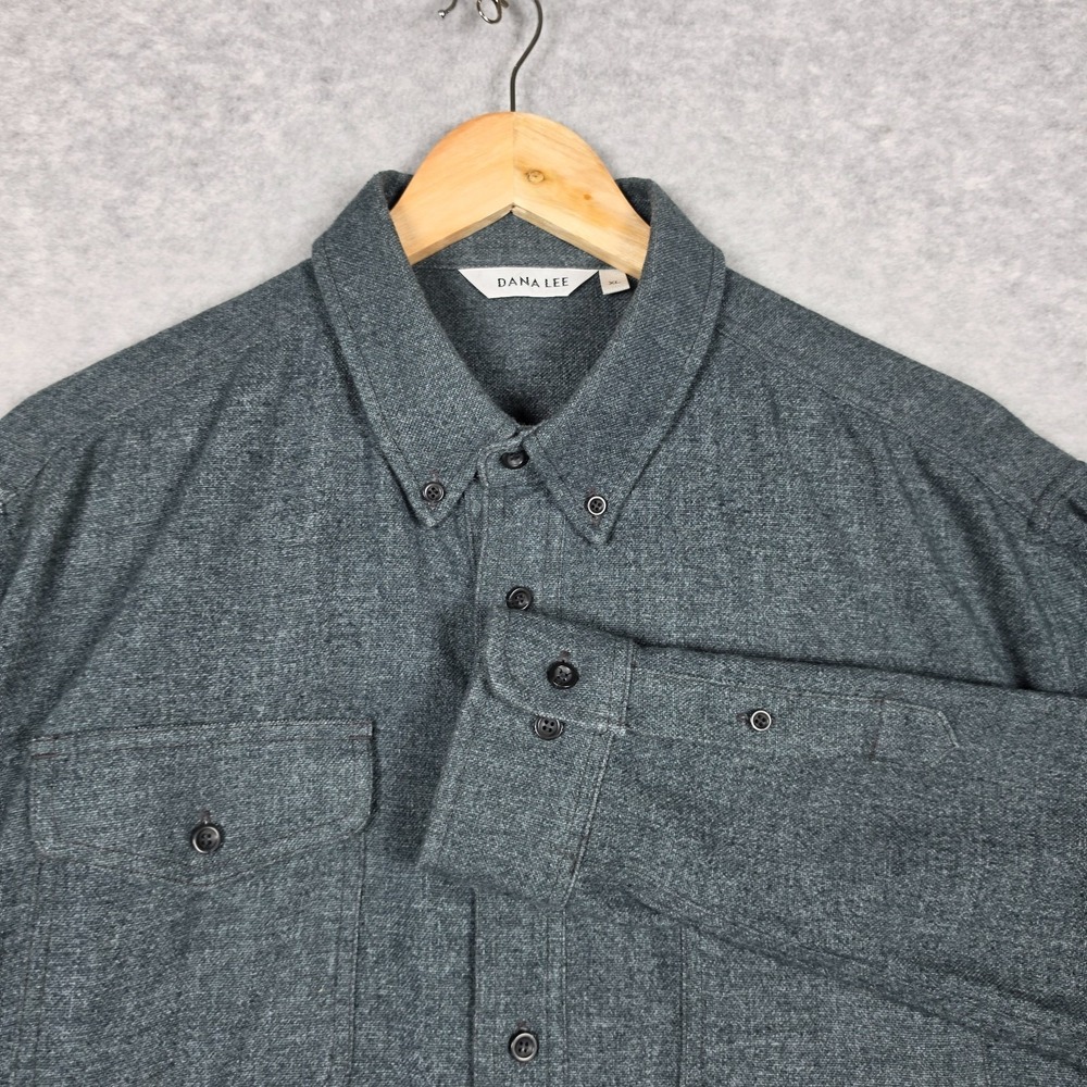 Dana Lee Flannel Shirt Mens Size XL Dark Gray Utility Flap Pocket Button Down